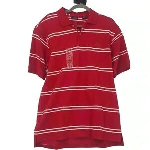 IZOD Men’s Medium Polo Shirt – Red Striped 100% Cotton Collared Top NWT